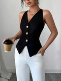 Ninonine "Sloane" | Tailored Halterneck Button-Front Top