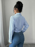 Ninonine "Geneva" | Ruched-Waist Cropped Pinstripe Shirt