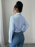 Ninonine "Geneva" | Ruched-Waist Cropped Pinstripe Shirt