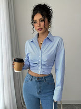 Ninonine "Geneva" | Ruched-Waist Cropped Pinstripe Shirt
