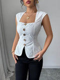 Ninonine "Seraphina" | Embroidered Eyelet Square-Neck Top