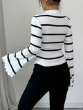 Ninonine "Genevieve" | Ribbed Flared-Sleeve Striped Turtleneck