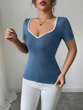 Ninonine "Maya" | Sweetheart Ribbed Knit Contrast Top