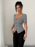 Ninonine "Odile" | Houndstooth Asymmetrical Single-Breasted Top