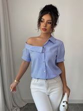 Ninonine "Marina" | Asymmetrical Off-Shoulder Striped Shirt