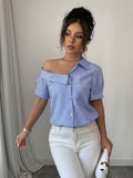 Ninonine "Marina" | Asymmetrical Off-Shoulder Striped Shirt