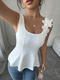 Ninonine "Flora" | Floral-Appliqué Peplum Square-Neck Vest