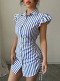 Ninonine "Marina" | Flutter Sleeve Ruched Stripe Shirt Dress