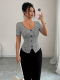 Ninonine "Odile" | Houndstooth Asymmetrical Single-Breasted Top