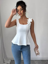 Ninonine "Flora" | Floral-Appliqué Peplum Square-Neck Vest