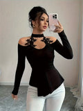 Ninonine "Evangeline" | Off-Shoulder Lace-Appliqué Peplum Top