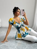 Ninonine "Elora" | Shirred Waist Artistic Floral Blouse