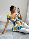 Ninonine "Elora" | Shirred Waist Artistic Floral Blouse