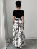 Ninonine "Kiku" | Monochrome Botanical Square-Neck Maxi Dress