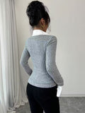 Ninonine "Inès" | Rib-Knit Faux-Layered Shirt Top