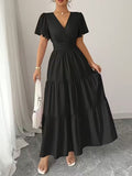 Ninonine "Calypso" | Criss-Cross V-Neck Tiered Vacation Maxi Dress
