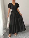 Ninonine "Calypso" | Criss-Cross V-Neck Tiered Vacation Maxi Dress