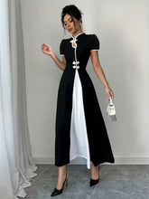 Ninonine "Yuki" | Contrast Trim Mandarin Collar Maxi Dress