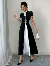 Ninonine "Yuki" | Contrast Trim Mandarin Collar Maxi Dress