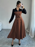 Ninonine "Vienna" | Contrast Double-Breasted Trench-Style Maxi Dress
