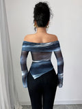 Ninonine "Lyra" | Abstract Midnight Off-Shoulder Asymmetrical Top