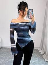 Ninonine "Lyra" | Abstract Midnight Off-Shoulder Asymmetrical Top