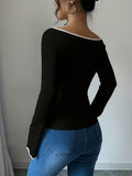 Ninonine "Camille" | Ribbed Contrast-Trim Flared Pullover