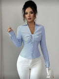 Ninonine "Lucille" | Ruched Striped Tailored Shirt
