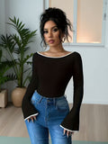 Ninonine "Camille" | Ribbed Contrast-Trim Flared Pullover