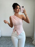 Ninonine "Aria" | Textured One-Shoulder Asymmetrical Tank