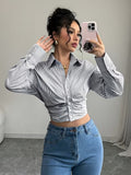 Ninonine "Lumière" | Ruched Pinstripe Cropped Blouse
