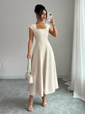 Ninonine "Clara" | Sculptural Square-Neck Midi A-Line Dress