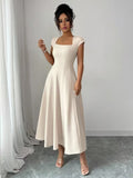 Ninonine "Clara" | Sculptural Square-Neck Midi A-Line Dress