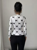 Ninonine "Colette" | Bow-Lattice Graphic Long Sleeve Top