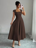 Ninonine "Elowen" | Square Neck Waist-Cinched Bell-Shaped Midi Dress