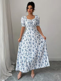 Ninonine "Isabelle" | Smocked Back Puff Sleeve Floral Fit & Flare Dress