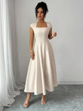 Ninonine "Clara" | Sculptural Square-Neck Midi A-Line Dress