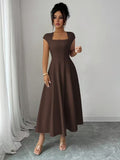 Ninonine "Elowen" | Square Neck Waist-Cinched Bell-Shaped Midi Dress