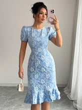 Ninonine "Seraphina" | Floral Jacquard Ruffled Mermaid Midi Dress