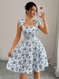 Ninonine "Florence" | Shoulder-Tie Smocked Back Floral Dress