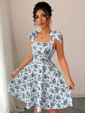 Ninonine "Florence" | Shoulder-Tie Smocked Back Floral Dress