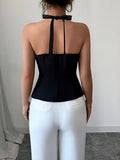 Ninonine "Sloane" | Tailored Halterneck Button-Front Top