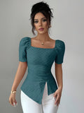Ninonine "Lucille" | Textured Square-Neck Asymmetrical Hem Top