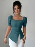 Ninonine "Lucille" | Textured Square-Neck Asymmetrical Hem Top