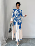 Ninonine "Vienna" | Stand Collar Ruffled Lantern Sleeve Maxi Dress