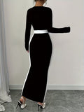 Ninonine "Sylvie" | French-Style Contrast Square Neck Bodycon Maxi
