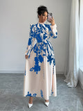 Ninonine "Vienna" | Stand Collar Ruffled Lantern Sleeve Maxi Dress