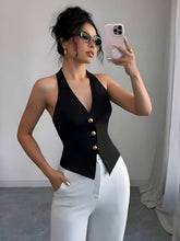 Ninonine "Sloane" | Tailored Halterneck Button-Front Top