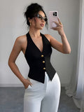 Ninonine "Sloane" | Tailored Halterneck Button-Front Top