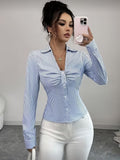 Ninonine "Lucille" | Ruched Striped Tailored Shirt